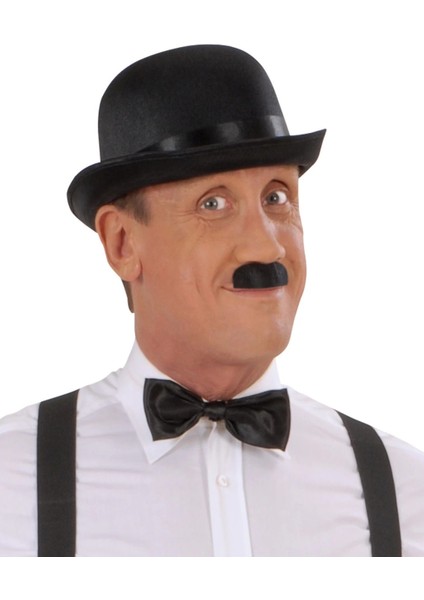 Charlie Chaplin Stil Yetişkin Şapkası - Siyah Melon Parti Şapkası