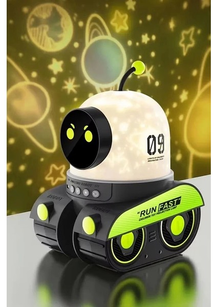 Robot Projeksiyon Gece Lambası Hoparlörlü Şarjlı Yıldızlı Gökyüzü Temalı LED Projeksiyon Lambası