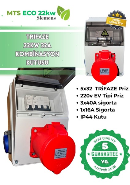 22 Kw Trifaze Taşınabilir Elektrikli Araç Şarj Cihazı Kombinasyon Kutusu 5*32 + 1*16