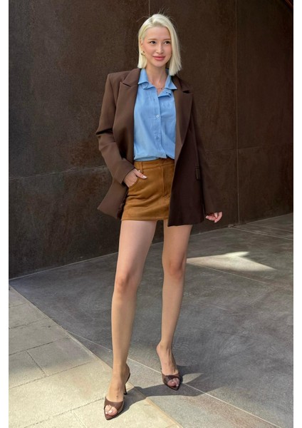 Kahverengi Astarlı Kadın Blazer Ceket MG2508