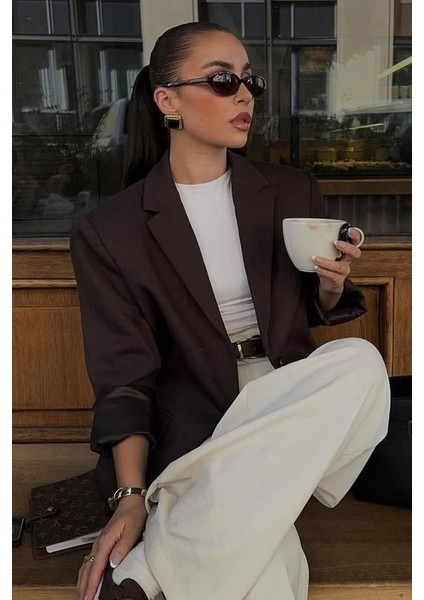 Kahverengi Astarlı Kadın Blazer Ceket MG2508 modelleri