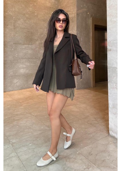 Kahverengi Astarlı Kadın Blazer Ceket MG2508 fırsatları