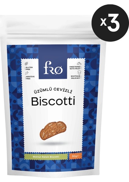 3'li Üzümlü Cevizli Biscotti Kurabiye Sağlıklı Atıştırmalık Lif Kaynağı 3X50GR