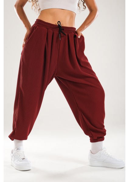 Fitilli Bordo Pileli Jogger Pantolon fırsatları