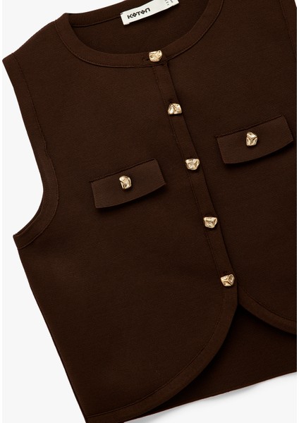 Gold Düğmeli Bisiklet Yaka Düğmeli Triko Yelek modelleri