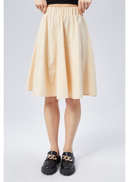 Flamlı Keten Midi Boy Kloş Etek fırsatları