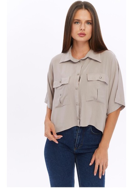 Viskon Kumaş Bej Kadın Gömlek modelleri