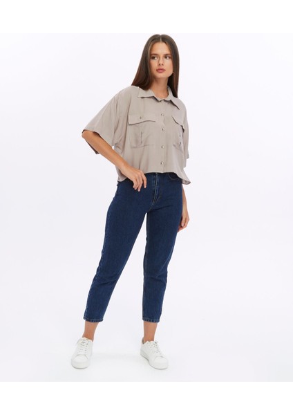 Viskon Kumaş Bej Kadın Gömlek