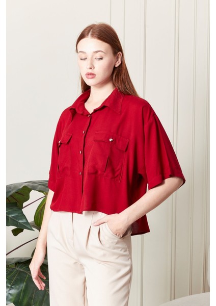 Viskon Kumaş Kırmızı Kadın Gömlek