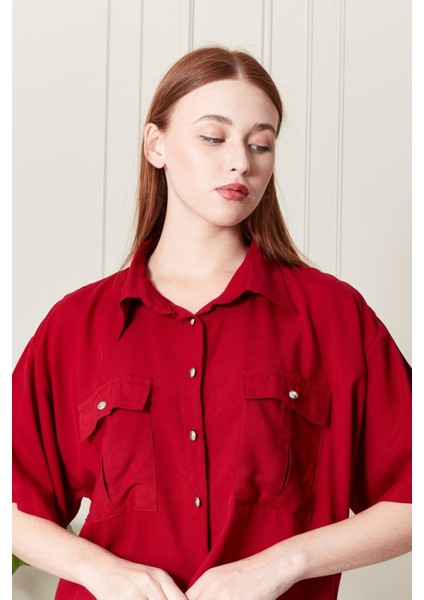 Viskon Kumaş Kırmızı Kadın Gömlek