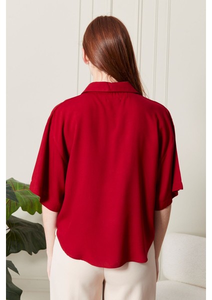 Viskon Kumaş Kırmızı Kadın Gömlek