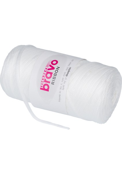 Ribbon Polyester Iplik Makrome 200 gr 125 Metre (Renk Kodu: 001) Beyaz