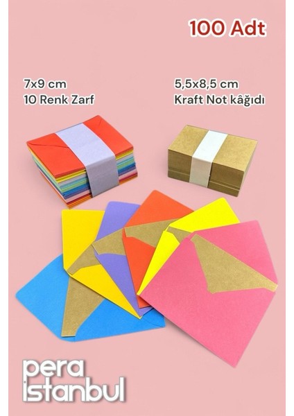 100 Adet Mini Zarf 70MMX90MM 10 Renk Zarf Hediye Doğum Günü Dilekleri Zarfı Kraft Not Kartlı fiyatları