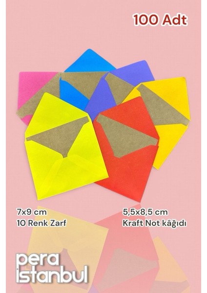 100 Adet Mini Zarf 70MMX90MM 10 Renk Zarf Hediye Doğum Günü Dilekleri Zarfı Kraft Not Kartlı modelleri