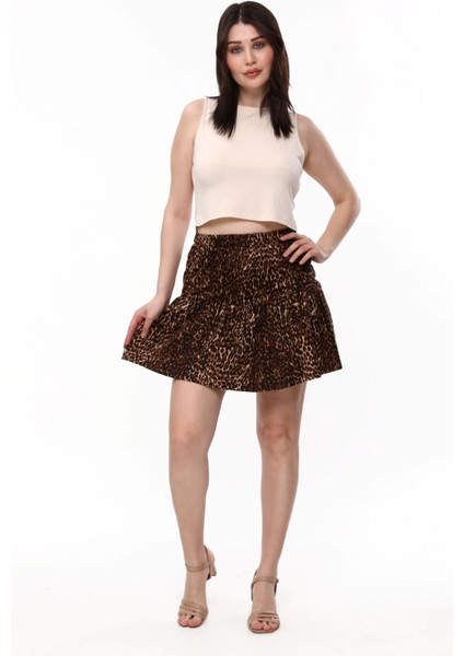Leopar Desenli Süet Kadife Şort Etek modelleri