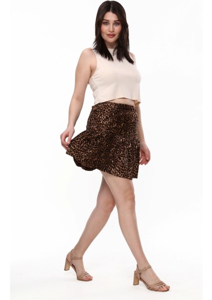 Leopar Desenli Süet Kadife Şort Etek fırsatları
