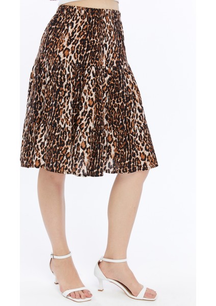 Viskon Kumaş Midi Boy Kadın Leopar Şort Etek modelleri