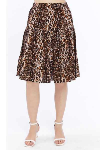 Viskon Kumaş Midi Boy Kadın Leopar Şort Etek indirimleri