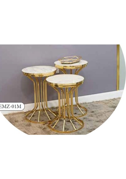 Mim Beyaz Desenli - Gold Sembol Zigon Sehpa