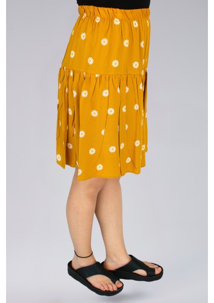 Sarı Viskon Kumaş Papatya Çiçekli Midi Boy Şort Etek fiyatları