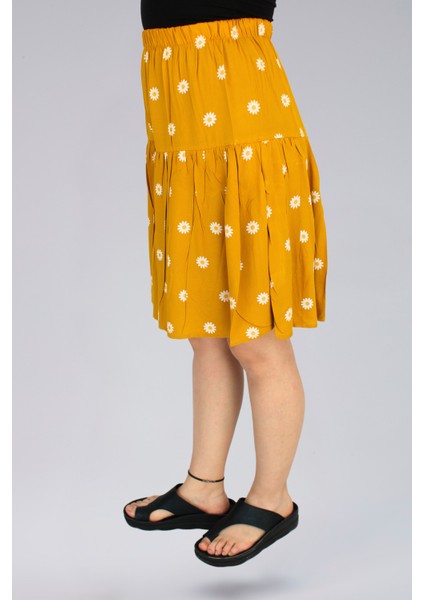 Sarı Viskon Kumaş Papatya Çiçekli Midi Boy Şort Etek fırsatları