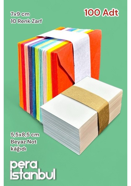 100 Adet Mini Zarf 70MMX90MM 10 Renk Zarf Hediye Doğum Günü Dilekleri Zarfı Beyaz Not Kartlı