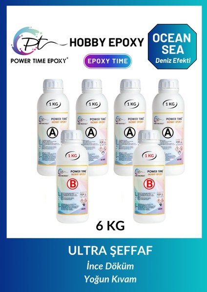 6 kg Hobi Epoksi Ocean & Sea Deniz Efekti/ Ultra Şeffaf ve Parlak Epoksi Reçine Ince Döküm Yoğun Kıvam