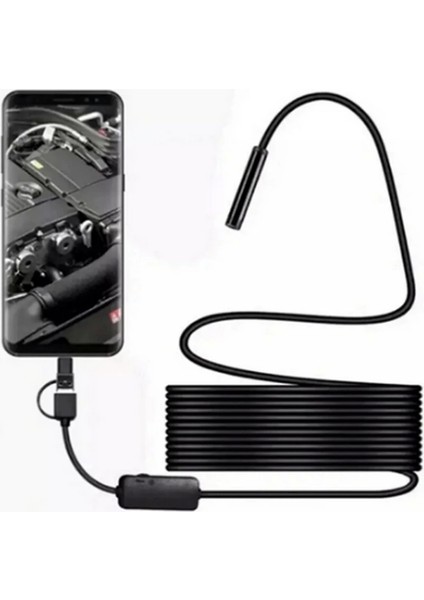 Endoskop Yılan Video Kamera LED Li 10 Metre 7 mm Sert Kablo