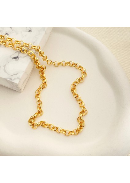 Doç Zincir Kalın Kolye Pirinç Gold 45+5cm