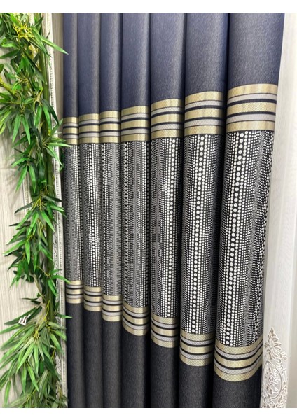 Mızraklı FT632256 V-502 Lacivert 1/3 Sık Pile Fon Perde Apm