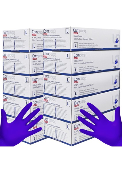 Compaqq, Nitril Eldiven, L, Large 500 Adet, Kobalt Mavi Mor, Gıdaya Uyumlu, 1 Paket 438GR