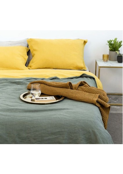 Oksit Sarı-Yeşil % 100%100 Pamuklu Yıkamalı Vintage Çift Kişilik Nevresim Takımı, ( 200 x 220)