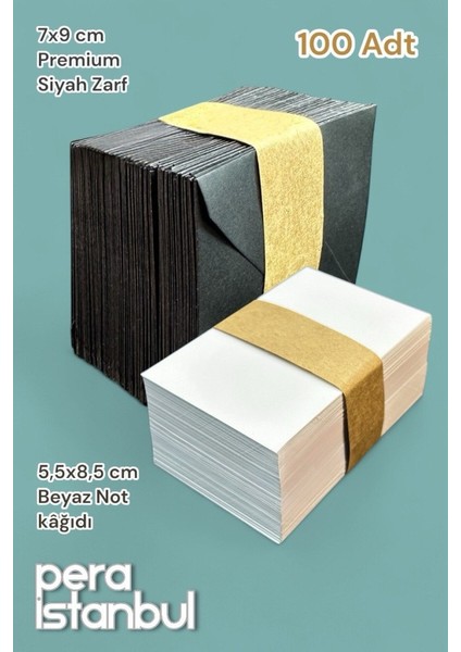 100 Adet Mini Zarf 70MMX90MM Siyah Zarf Hediye Doğum Günü Dilekleri Zarfı Beyaz Not Kartlı