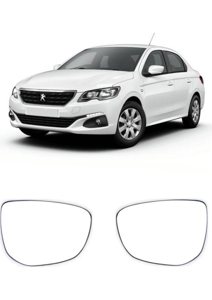 Peugeot 301 2012-2020 Uyumlu Sağ + Sol Takım Dış Dikiz Aynası Camı Takım Elektrikli Isıtmalı 2 Adet
