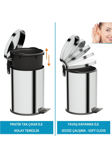 Basic Çöp Kovası - Pedallı 12 L, Parlak Krom Paslanmaz fırsatları