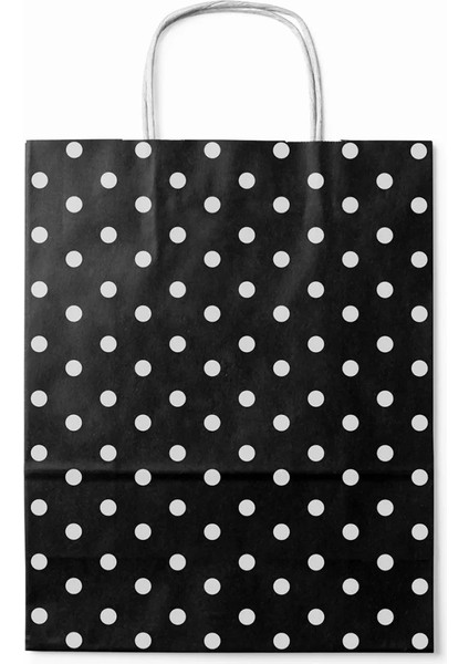 Puantiyeli Burgu Saplı Kağıt Çanta 25 Adet