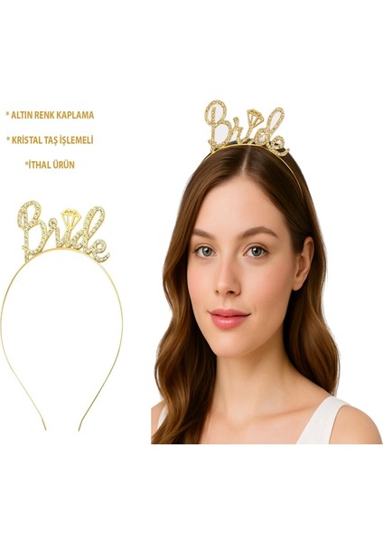 Altın Renkli Taşlı 'bride' Gelin Tacı - El Yazısı Yazı Tipiyle