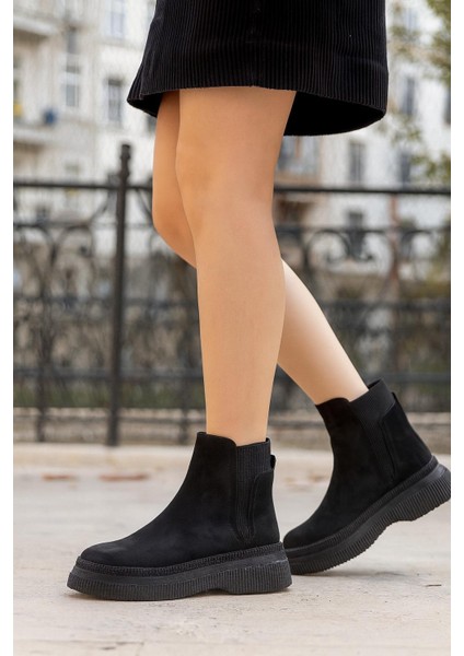Kadın Süet Lastikli Detaylı Şık Kadın Bootie