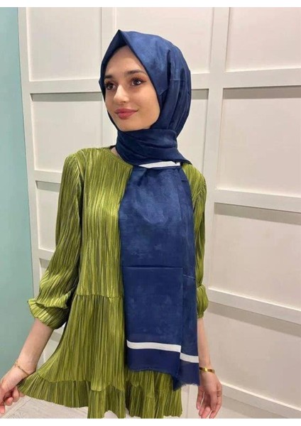 Yaz Serinliği Ipek Koton Şal - 7208777-422 Lacivert Krem