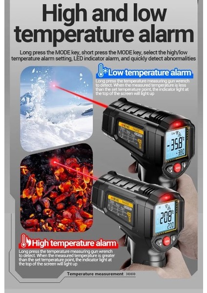Aneng TH202 Termometre Higrometre Temassız Algılama -50-600°C Sıcaklık Tabancası LCD Arka Aydınlatmalı Ekran Pilsiz indirimleri