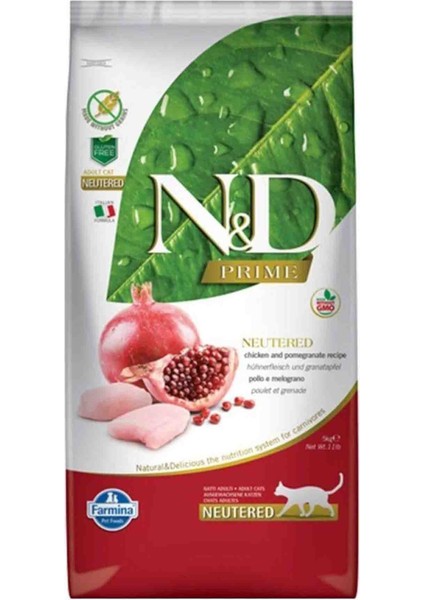 Nd Prime Tahılsız Tavuk ve Narlı Kısırlaştırılmış Kedi Maması 10KG