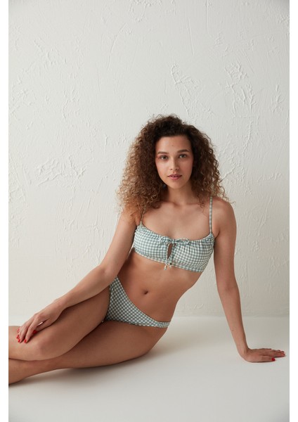 Mint Yeşili Beyaz Dama Desenli Greenlake Side Biye Detaylı Bikini Altı fiyatları