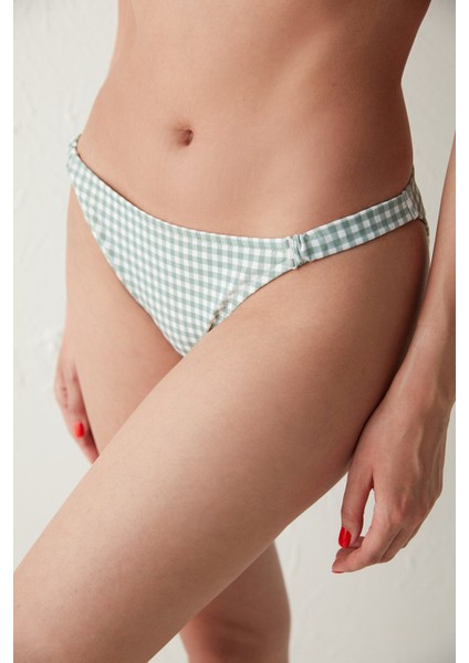 Mint Yeşili Beyaz Dama Desenli Greenlake Side Biye Detaylı Bikini Altı modelleri