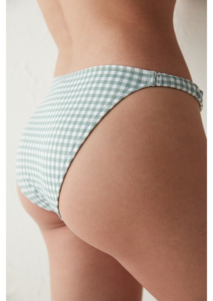 Mint Yeşili Beyaz Dama Desenli Greenlake Side Biye Detaylı Bikini Altı indirimleri