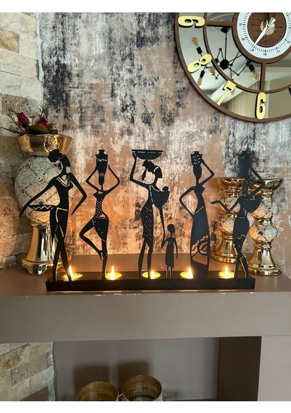 Afrikalı Kadınlar Temalı Dekoratif Metal Şamdan Mumluk fırsatları