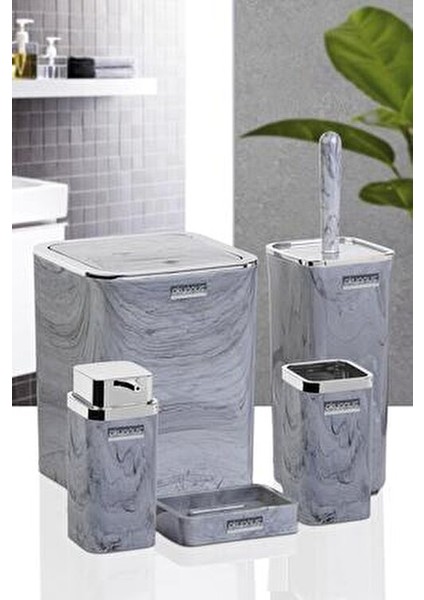 5'li Suya Dayanıklı Mermer Desenli Banyo Seti Sert Plastik Aksesuarlar indirimleri