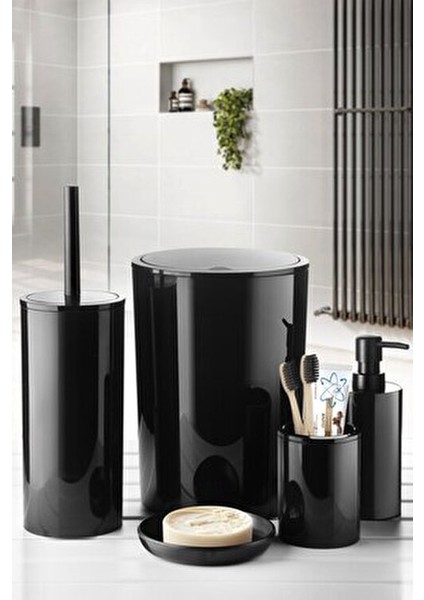 Flores 5 Parça Siyah Banyo Seti Modern Tasarım Plastik Malzeme ile
