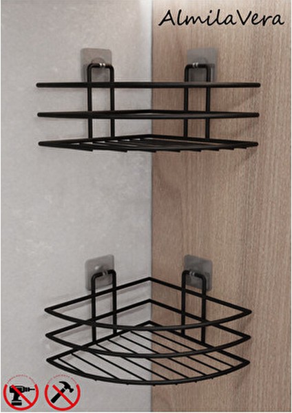 Siyah Yapışkanlı Tekli Banyo Köşe Rafı 2 Adet Modern ve Dayanıklı Tasarım modelleri