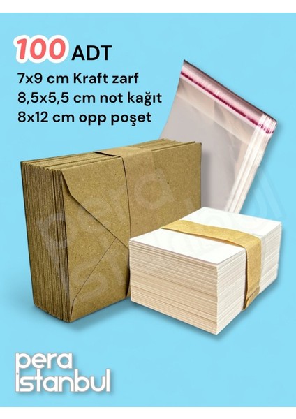 100 Adet Mini Zarf 70MMX90MM Kraft Zarf Hediye Doğum Günü Dilekleri Zarfı Beyaz Not Kartlı Poşetli