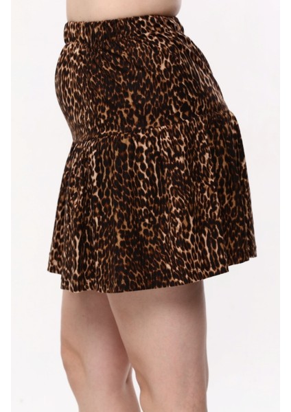 Leopar Desenli Süet Kadife Şort Etek